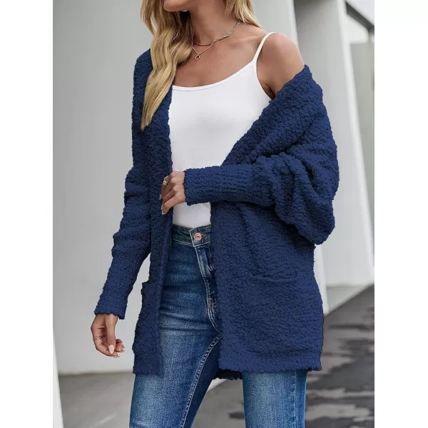 ZESICA Womens 2024 Fall Winter Popcorn Long Sleeve Open Front Chunky Knit Oversized Cardigan Sweater CoatNavy