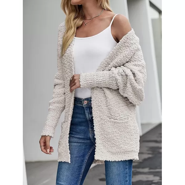 ZESICA Womens 2024 Fall Winter Popcorn Long Sleeve Open Front Chunky Knit Oversized Cardigan Sweater CoatOffwhite