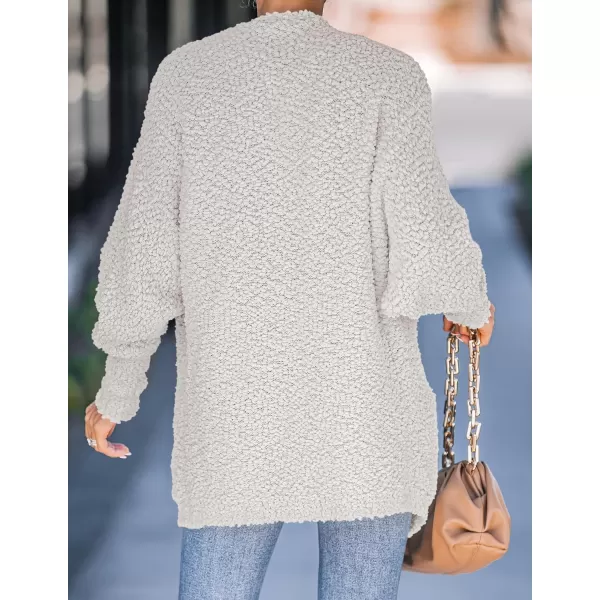 ZESICA Womens 2024 Fall Winter Popcorn Long Sleeve Open Front Chunky Knit Oversized Cardigan Sweater CoatOffwhite