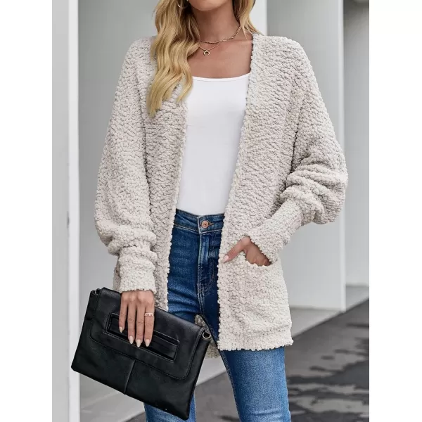 ZESICA Womens 2024 Fall Winter Popcorn Long Sleeve Open Front Chunky Knit Oversized Cardigan Sweater CoatOffwhite