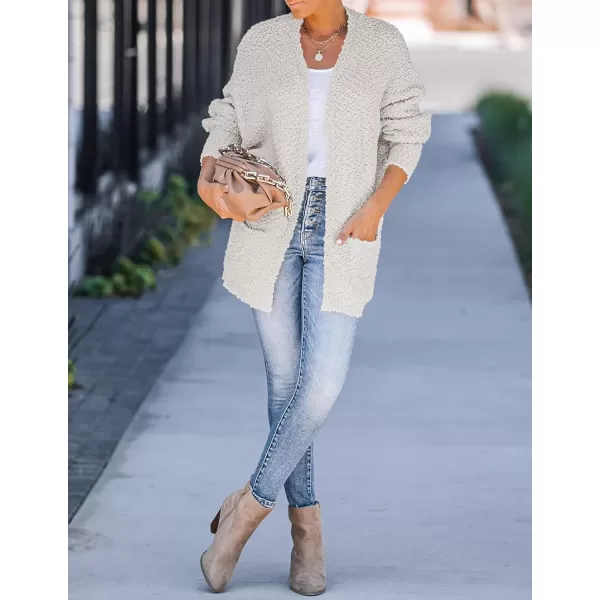 ZESICA Womens 2024 Fall Winter Popcorn Long Sleeve Open Front Chunky Knit Oversized Cardigan Sweater CoatOffwhite