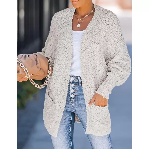ZESICA Womens 2024 Fall Winter Popcorn Long Sleeve Open Front Chunky Knit Oversized Cardigan Sweater CoatOffwhite