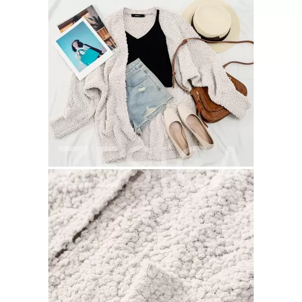 ZESICA Womens 2024 Fall Winter Popcorn Long Sleeve Open Front Chunky Knit Oversized Cardigan Sweater CoatOffwhite