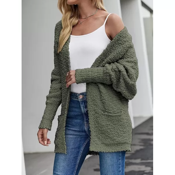 ZESICA Womens 2024 Fall Winter Popcorn Long Sleeve Open Front Chunky Knit Oversized Cardigan Sweater CoatOlive