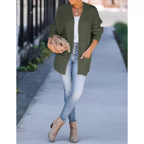 ZESICA Womens 2024 Fall Winter Popcorn Long Sleeve Open Front Chunky Knit Oversized Cardigan Sweater CoatOlive