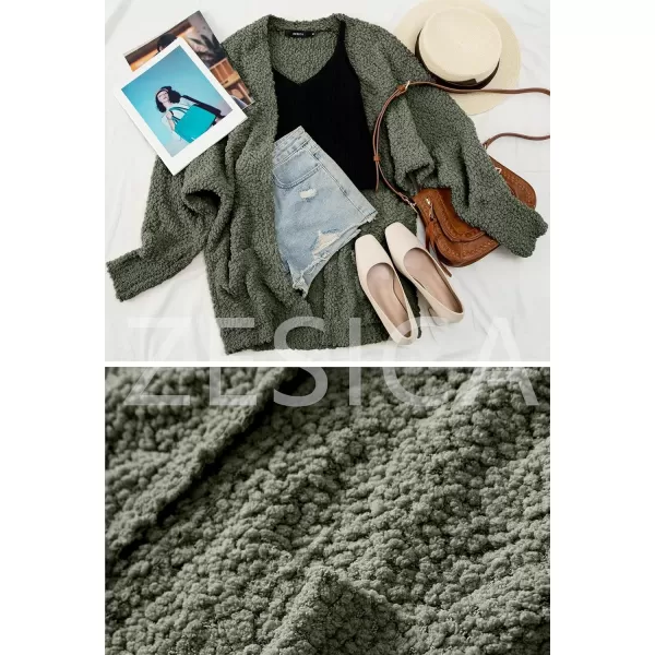 ZESICA Womens 2024 Fall Winter Popcorn Long Sleeve Open Front Chunky Knit Oversized Cardigan Sweater CoatOlive