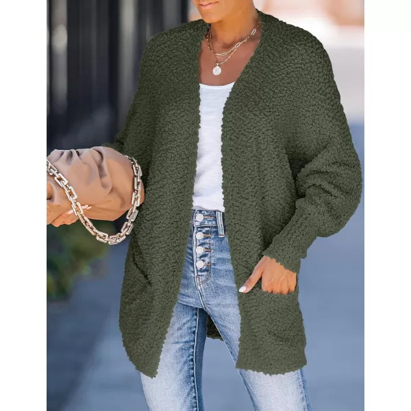 ZESICA Womens 2024 Fall Winter Popcorn Long Sleeve Open Front Chunky Knit Oversized Cardigan Sweater CoatOlive