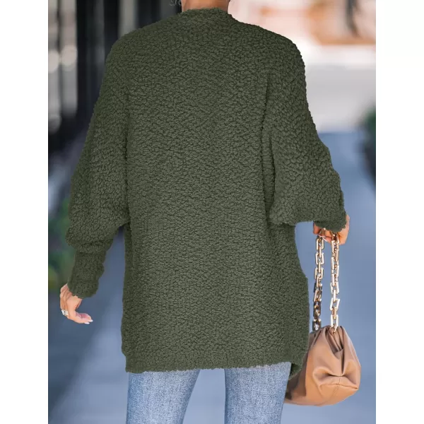 ZESICA Womens 2024 Fall Winter Popcorn Long Sleeve Open Front Chunky Knit Oversized Cardigan Sweater CoatOlive
