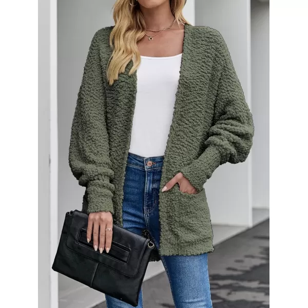 ZESICA Womens 2024 Fall Winter Popcorn Long Sleeve Open Front Chunky Knit Oversized Cardigan Sweater CoatOlive