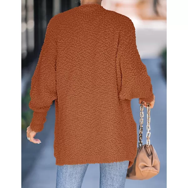 ZESICA Womens 2024 Fall Winter Popcorn Long Sleeve Open Front Chunky Knit Oversized Cardigan Sweater CoatOrange