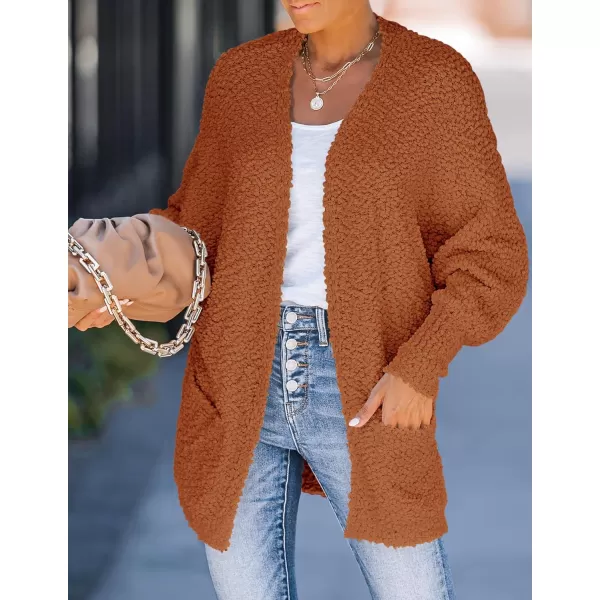 ZESICA Womens 2024 Fall Winter Popcorn Long Sleeve Open Front Chunky Knit Oversized Cardigan Sweater CoatOrange