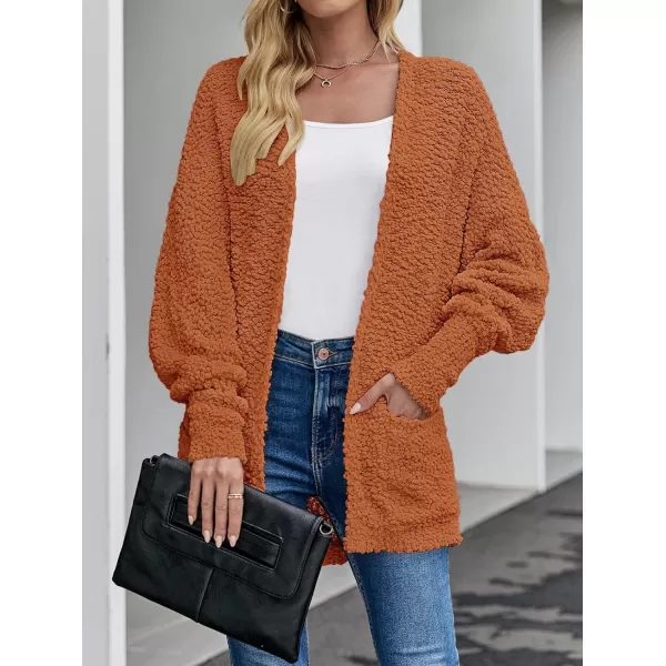 ZESICA Womens 2024 Fall Winter Popcorn Long Sleeve Open Front Chunky Knit Oversized Cardigan Sweater CoatOrange