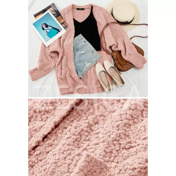 ZESICA Womens 2024 Fall Winter Popcorn Long Sleeve Open Front Chunky Knit Oversized Cardigan Sweater CoatPink