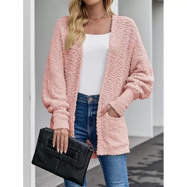 ZESICA Womens 2024 Fall Winter Popcorn Long Sleeve Open Front Chunky Knit Oversized Cardigan Sweater CoatPink