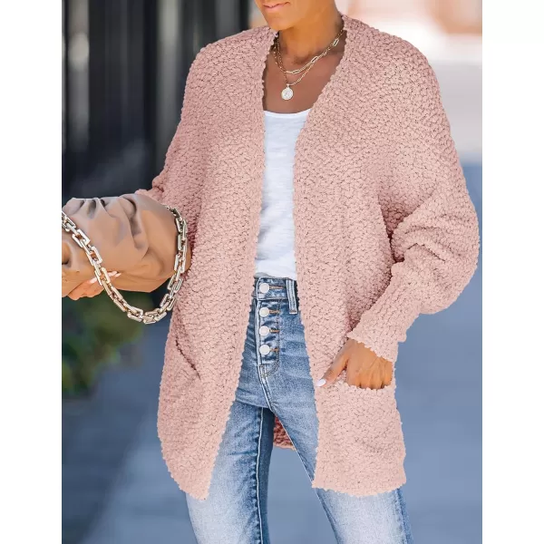 ZESICA Womens 2024 Fall Winter Popcorn Long Sleeve Open Front Chunky Knit Oversized Cardigan Sweater CoatPink