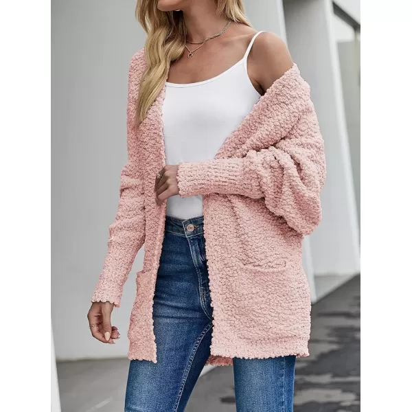 ZESICA Womens 2024 Fall Winter Popcorn Long Sleeve Open Front Chunky Knit Oversized Cardigan Sweater CoatPink