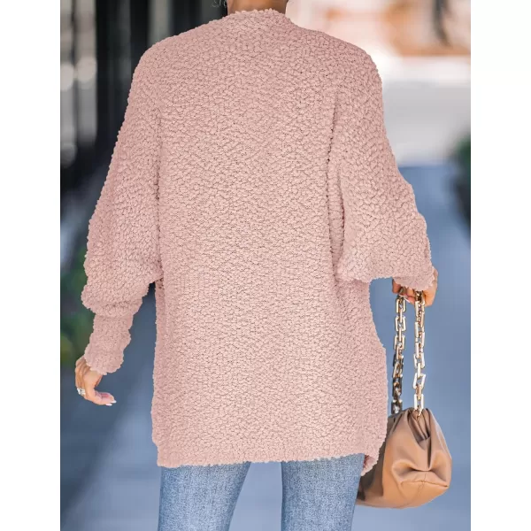 ZESICA Womens 2024 Fall Winter Popcorn Long Sleeve Open Front Chunky Knit Oversized Cardigan Sweater CoatPink
