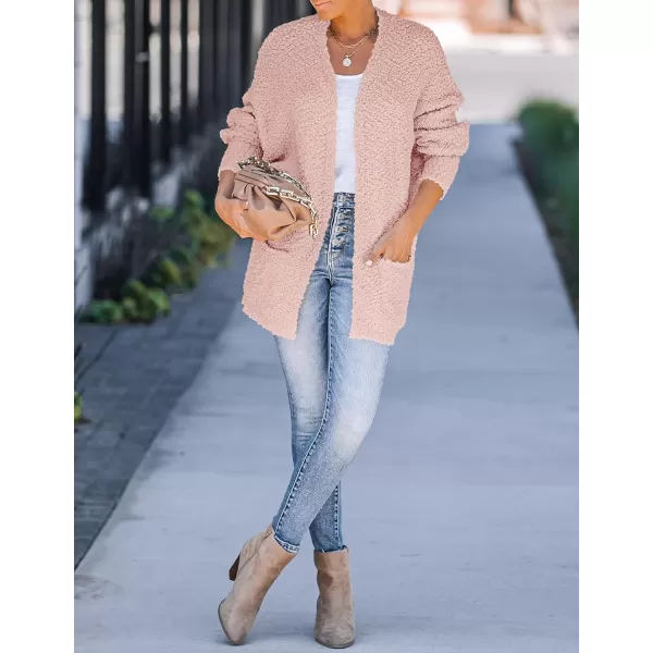 ZESICA Womens 2024 Fall Winter Popcorn Long Sleeve Open Front Chunky Knit Oversized Cardigan Sweater CoatPink