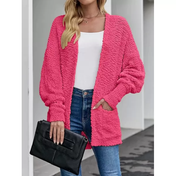 ZESICA Womens 2024 Fall Winter Popcorn Long Sleeve Open Front Chunky Knit Oversized Cardigan Sweater CoatRose
