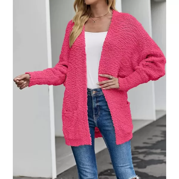 ZESICA Womens 2024 Fall Winter Popcorn Long Sleeve Open Front Chunky Knit Oversized Cardigan Sweater CoatRose