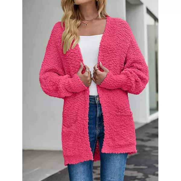 ZESICA Womens 2024 Fall Winter Popcorn Long Sleeve Open Front Chunky Knit Oversized Cardigan Sweater CoatRose