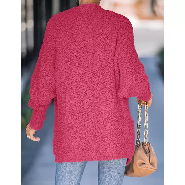 ZESICA Womens 2024 Fall Winter Popcorn Long Sleeve Open Front Chunky Knit Oversized Cardigan Sweater CoatRose