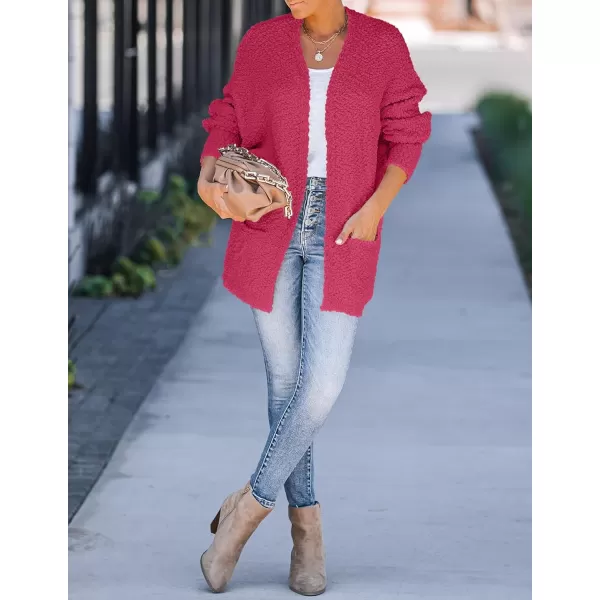 ZESICA Womens 2024 Fall Winter Popcorn Long Sleeve Open Front Chunky Knit Oversized Cardigan Sweater CoatRose