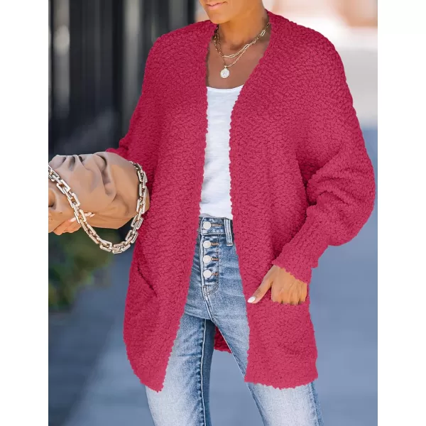 ZESICA Womens 2024 Fall Winter Popcorn Long Sleeve Open Front Chunky Knit Oversized Cardigan Sweater CoatRose
