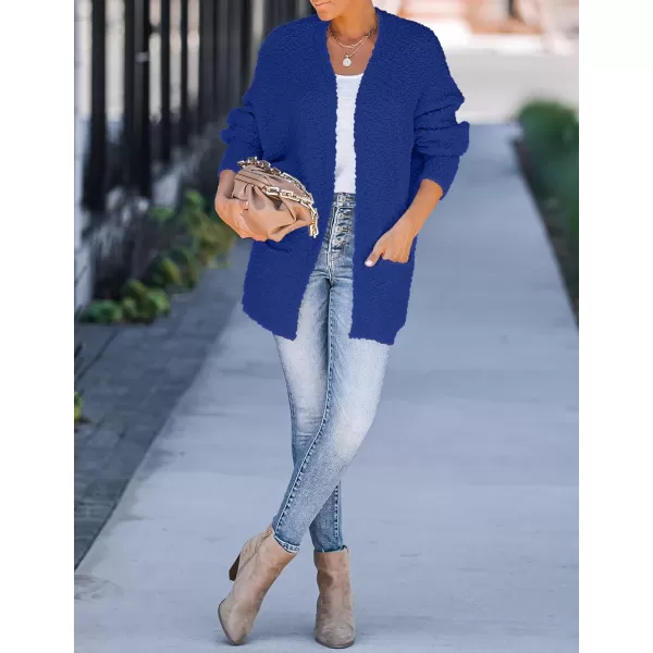 ZESICA Womens 2024 Fall Winter Popcorn Long Sleeve Open Front Chunky Knit Oversized Cardigan Sweater CoatRoyal Blue