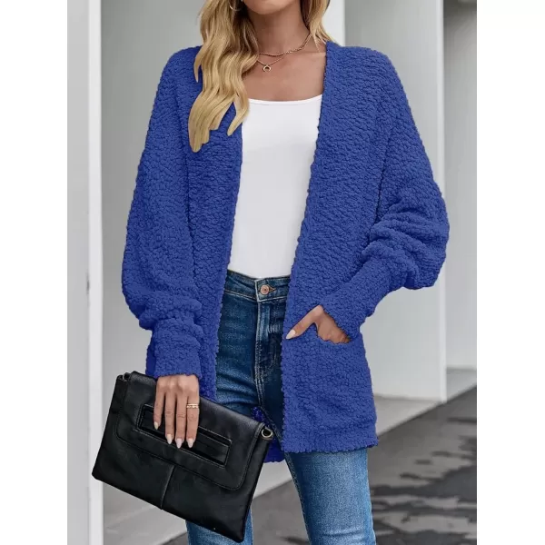ZESICA Womens 2024 Fall Winter Popcorn Long Sleeve Open Front Chunky Knit Oversized Cardigan Sweater CoatRoyal Blue