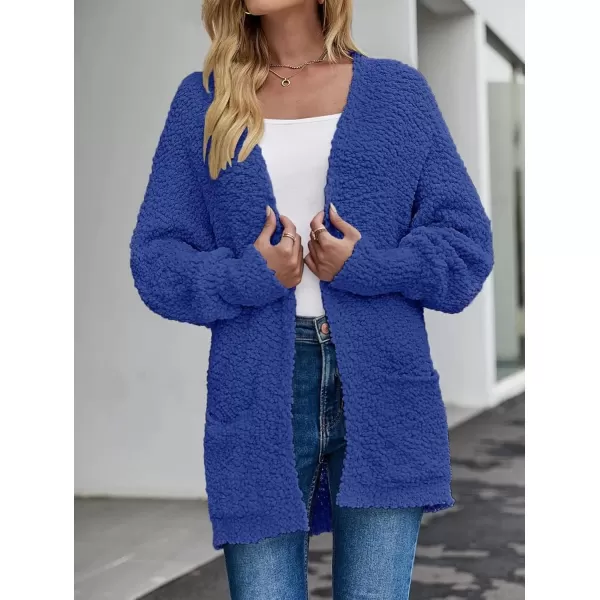 ZESICA Womens 2024 Fall Winter Popcorn Long Sleeve Open Front Chunky Knit Oversized Cardigan Sweater CoatRoyal Blue