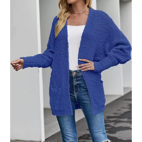 ZESICA Womens 2024 Fall Winter Popcorn Long Sleeve Open Front Chunky Knit Oversized Cardigan Sweater CoatRoyal Blue