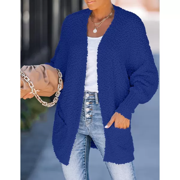 ZESICA Womens 2024 Fall Winter Popcorn Long Sleeve Open Front Chunky Knit Oversized Cardigan Sweater CoatRoyal Blue