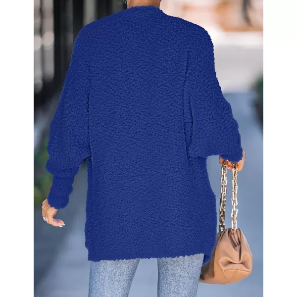 ZESICA Womens 2024 Fall Winter Popcorn Long Sleeve Open Front Chunky Knit Oversized Cardigan Sweater CoatRoyal Blue