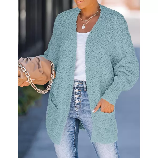 ZESICA Womens 2024 Fall Winter Popcorn Long Sleeve Open Front Chunky Knit Oversized Cardigan Sweater CoatSage