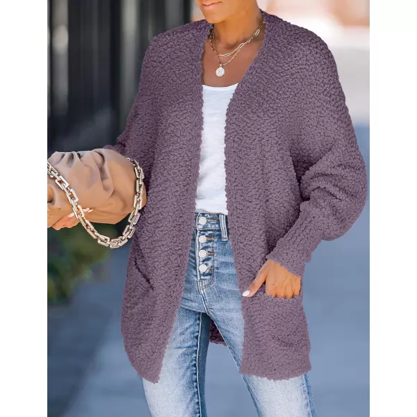 ZESICA Womens 2024 Fall Winter Popcorn Long Sleeve Open Front Chunky Knit Oversized Cardigan Sweater CoatTaro