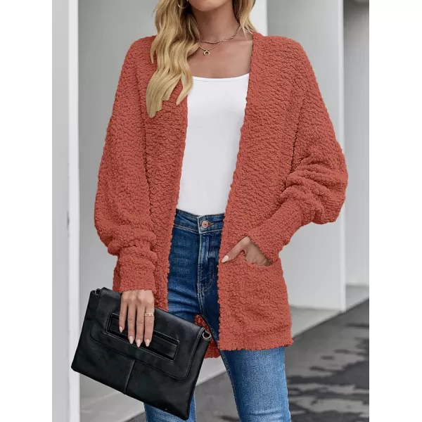 ZESICA Womens 2024 Fall Winter Popcorn Long Sleeve Open Front Chunky Knit Oversized Cardigan Sweater CoatTea Rose