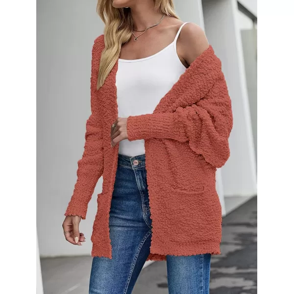 ZESICA Womens 2024 Fall Winter Popcorn Long Sleeve Open Front Chunky Knit Oversized Cardigan Sweater CoatTea Rose