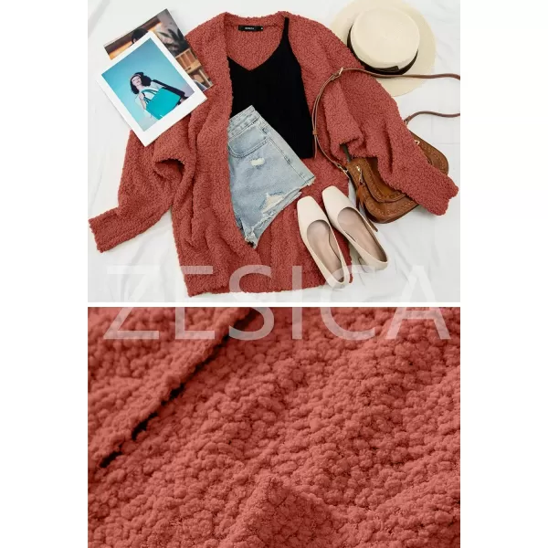 ZESICA Womens 2024 Fall Winter Popcorn Long Sleeve Open Front Chunky Knit Oversized Cardigan Sweater CoatTea Rose