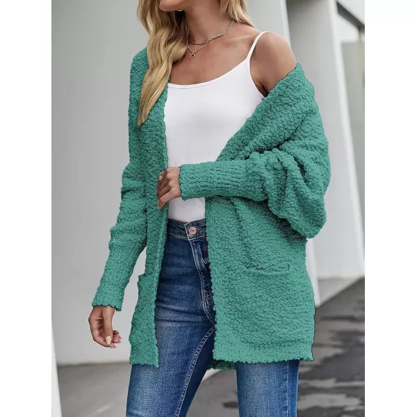 ZESICA Womens 2024 Fall Winter Popcorn Long Sleeve Open Front Chunky Knit Oversized Cardigan Sweater CoatTurquoise