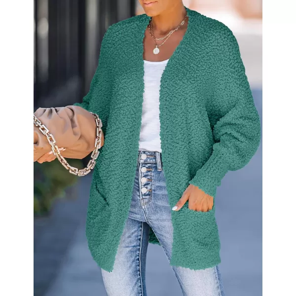 ZESICA Womens 2024 Fall Winter Popcorn Long Sleeve Open Front Chunky Knit Oversized Cardigan Sweater CoatTurquoise