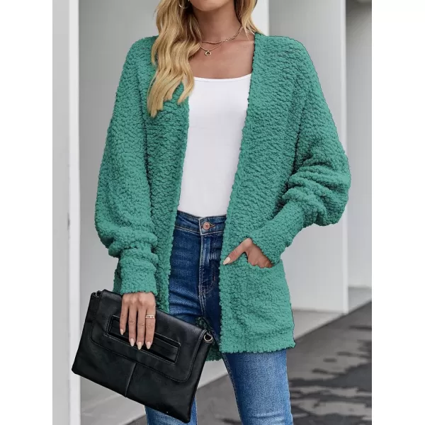 ZESICA Womens 2024 Fall Winter Popcorn Long Sleeve Open Front Chunky Knit Oversized Cardigan Sweater CoatTurquoise