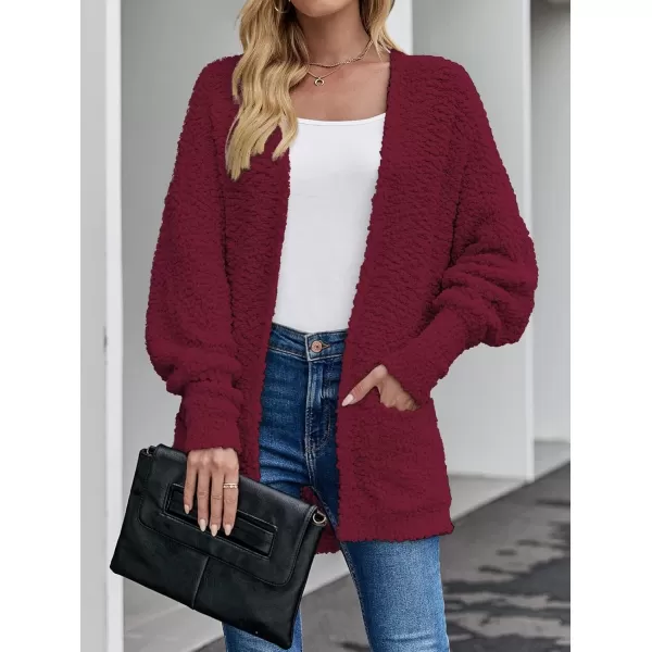 ZESICA Womens 2024 Fall Winter Popcorn Long Sleeve Open Front Chunky Knit Oversized Cardigan Sweater CoatWine