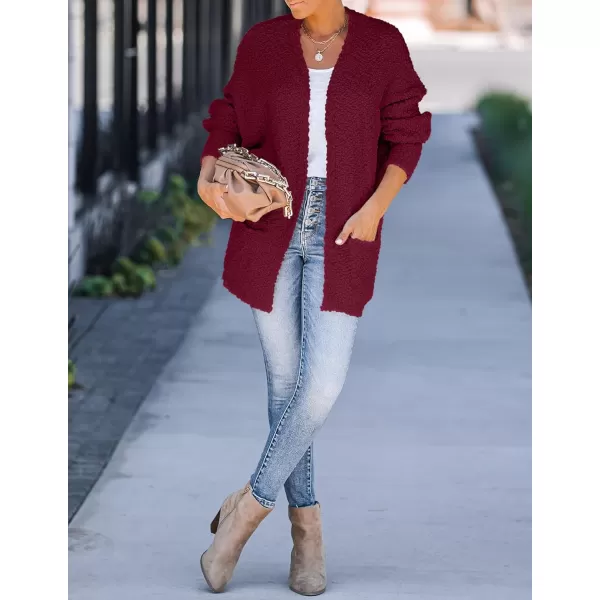 ZESICA Womens 2024 Fall Winter Popcorn Long Sleeve Open Front Chunky Knit Oversized Cardigan Sweater CoatWine