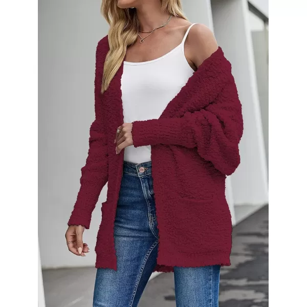 ZESICA Womens 2024 Fall Winter Popcorn Long Sleeve Open Front Chunky Knit Oversized Cardigan Sweater CoatWine