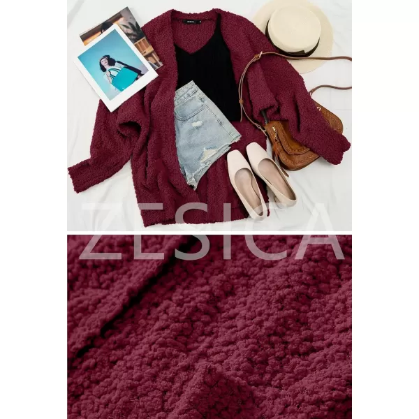 ZESICA Womens 2024 Fall Winter Popcorn Long Sleeve Open Front Chunky Knit Oversized Cardigan Sweater CoatWine