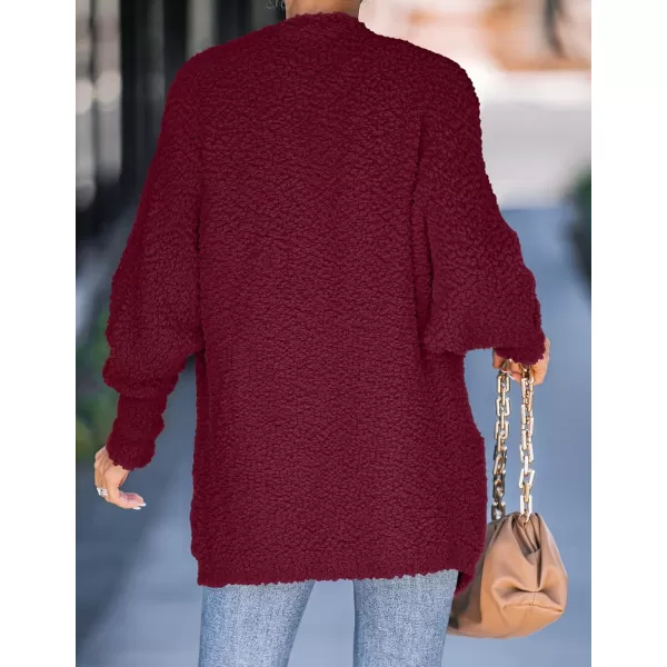 ZESICA Womens 2024 Fall Winter Popcorn Long Sleeve Open Front Chunky Knit Oversized Cardigan Sweater CoatWine