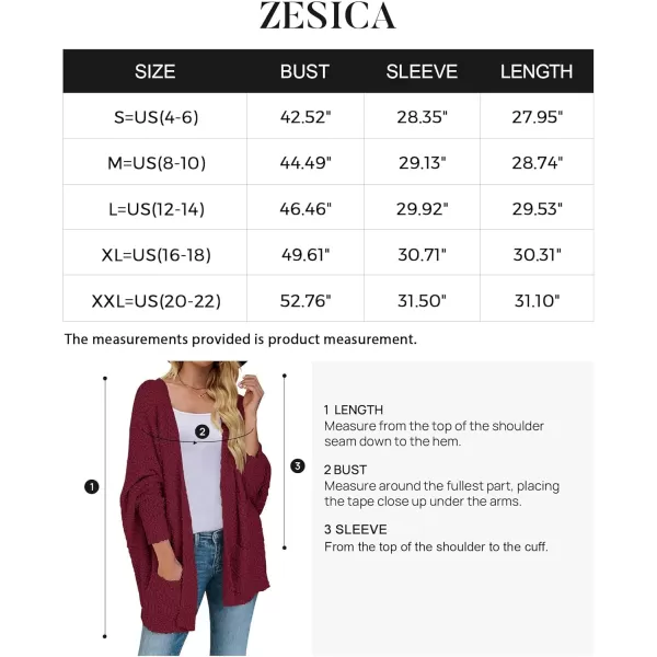 ZESICA Womens 2024 Fall Winter Popcorn Long Sleeve Open Front Chunky Knit Oversized Cardigan Sweater CoatWine