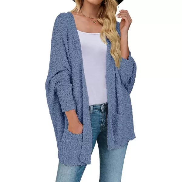 ZESICA Womens 2024 Fall Winter Popcorn Long Sleeve Open Front Chunky Knit Oversized Cardigan Sweater CoatDusty Blue