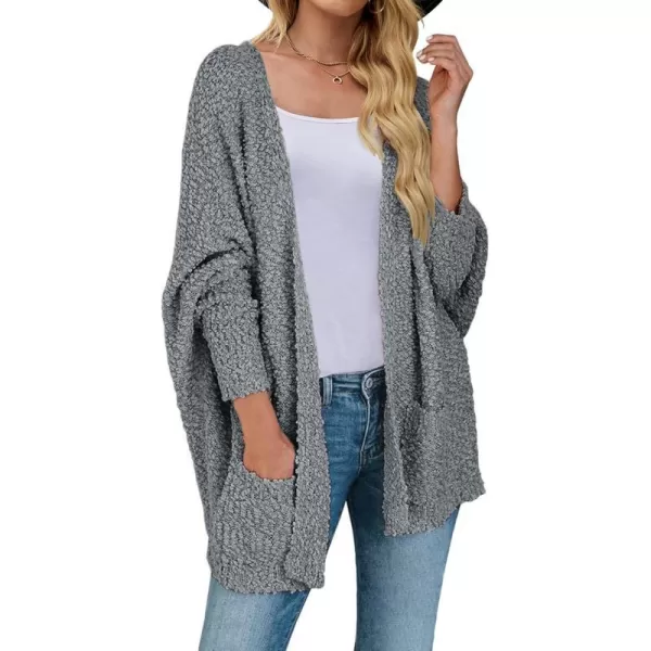 ZESICA Womens 2024 Fall Winter Popcorn Long Sleeve Open Front Chunky Knit Oversized Cardigan Sweater CoatGrey